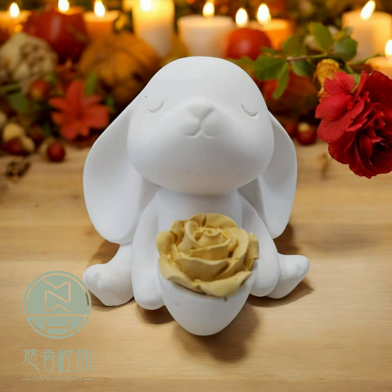 療癒系擴香石 抱花小白兔